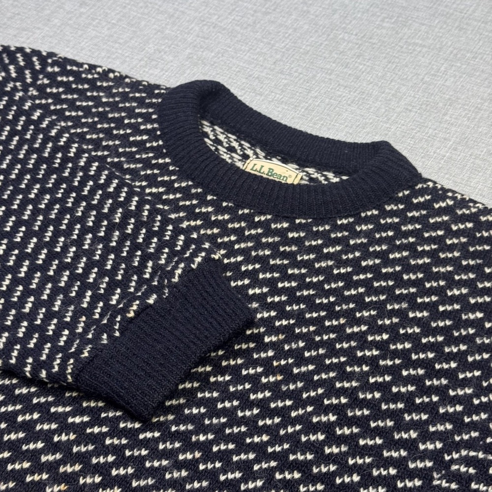 L.L. Bean Pullover Sweater Made Norway Men L Blue Fair Isle Wool Rayon Crew Neck